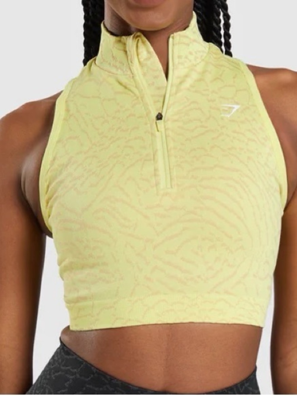 Gymshark Lime Green Zip-Front Cropped Tank Top